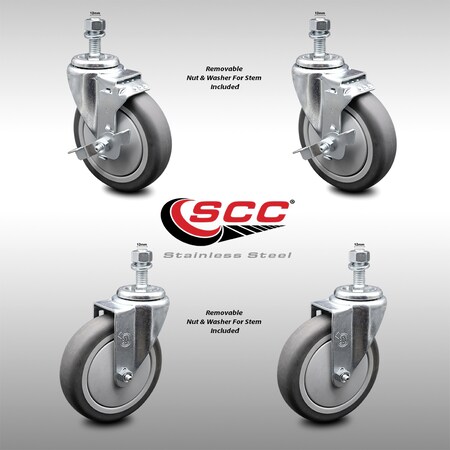 Service Caster 5 Inch SS Thermoplastic Rubber Swivel 1/2 Inch Threaded Stem Caster Brakes, 2PK SCC-SSTS20S514-TPRB-M1215-2-TLB-2